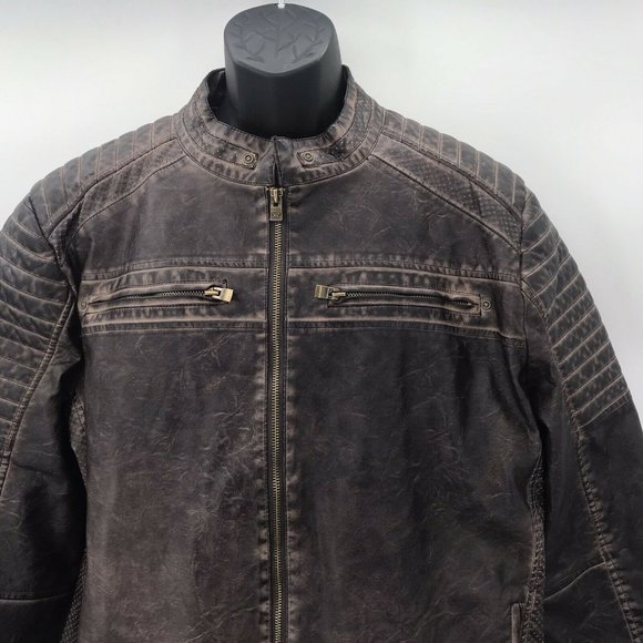 XRAY Slim-Fit Faux-Leather Brown Moto Jacket- XL - Picture 6 of 10